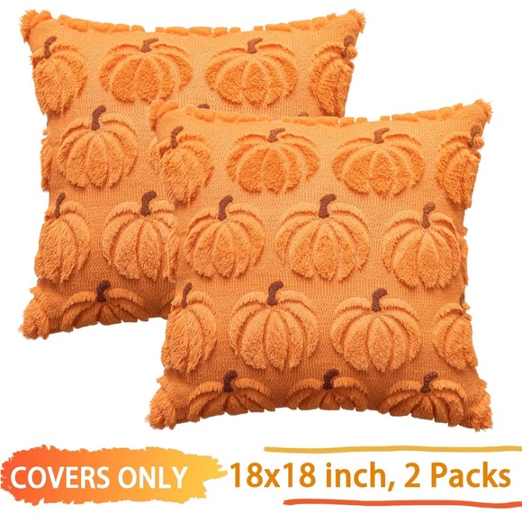 Set of 2 Pumpkin Fall Decorative Throw Pillow Covers 18"x18" - Picture 2 of 5